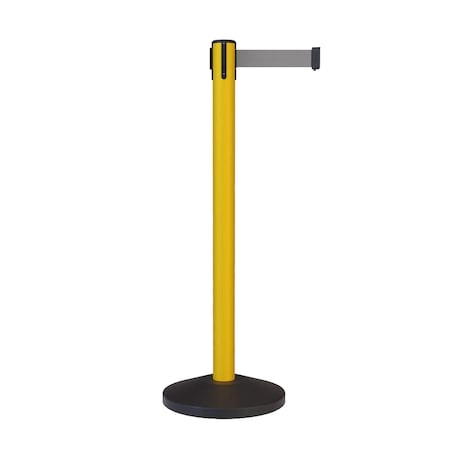 Montour Line Stanchion Belt Barrier Yellow Post 11ft. Light Grey Belt ES400-YW-LGY-110